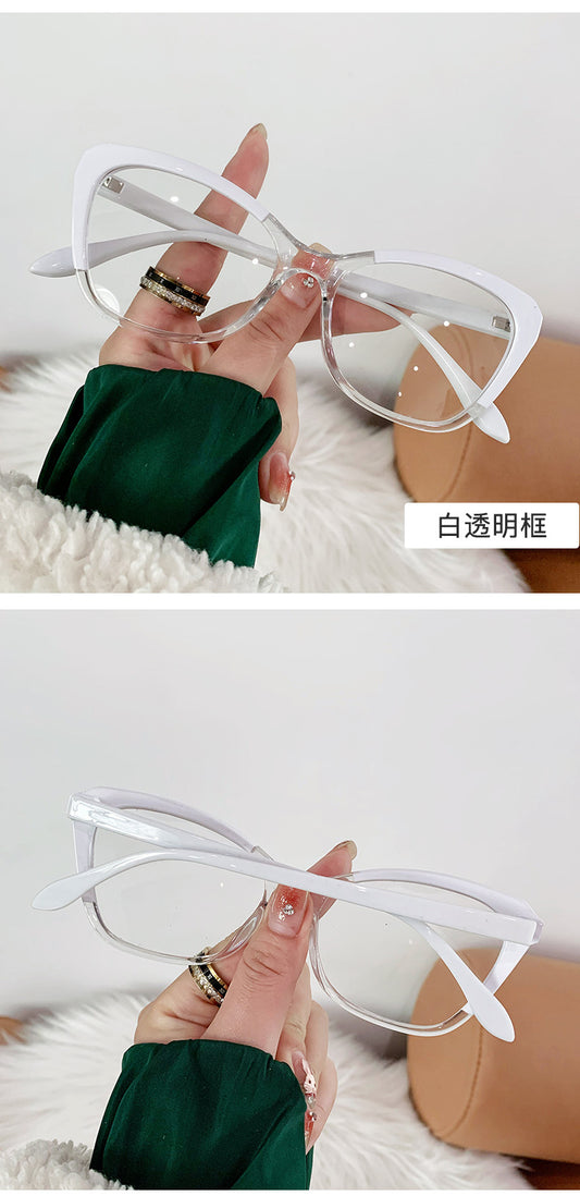 2023 fashion new photochromic glasses women's plain ultra-light cat eye glasses